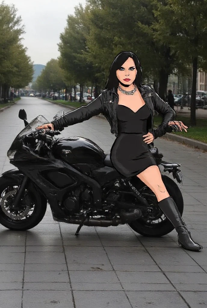 Rostro de Jacqueline,  spectacular body , sexy woman, smiley face, minifalda de leather,  racing motorcycle, Frau im leatheroutfit, leatherbekleidung und Stiefel, leatherbekleidung, in schwarzes leather gekleidet, en a complete leather suit, leatherbekleidung, bekleidet mit kurzer leatherjacke, leather, leatherstiefel, in Biker-leather gekleidet, leather stockings, high boots, interested in , Loved, imposing and dominating, bekleidet mit leatherjacke, Tragen von leather,