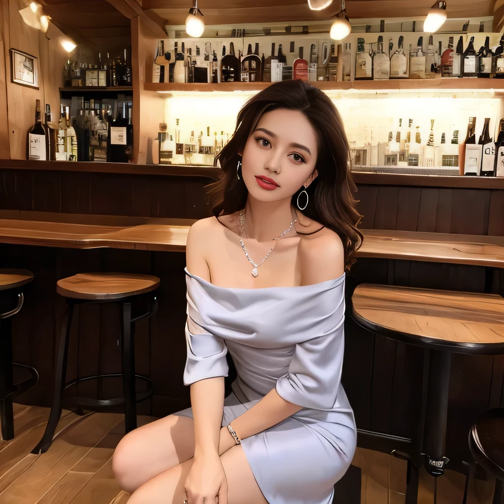 best quality,masterpiece,ultra high resolution,(actual:1.4),original photo,ultra high definition，lifelike，Surrealist 8K，1 girl，Exquisite makeup，fashionable clothes，Tasteful outfit，young and energetic，coffee shop