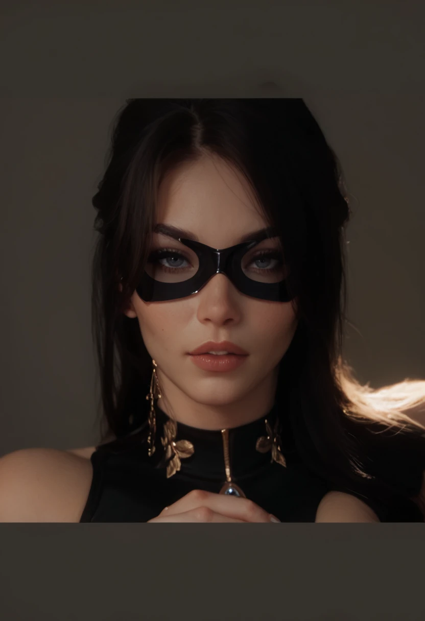 Sexy slut, pale white skin,dark hair with a playboy black mask, fully naked teasing, seductive stare, sexy body, white bright eyes in a pool at night