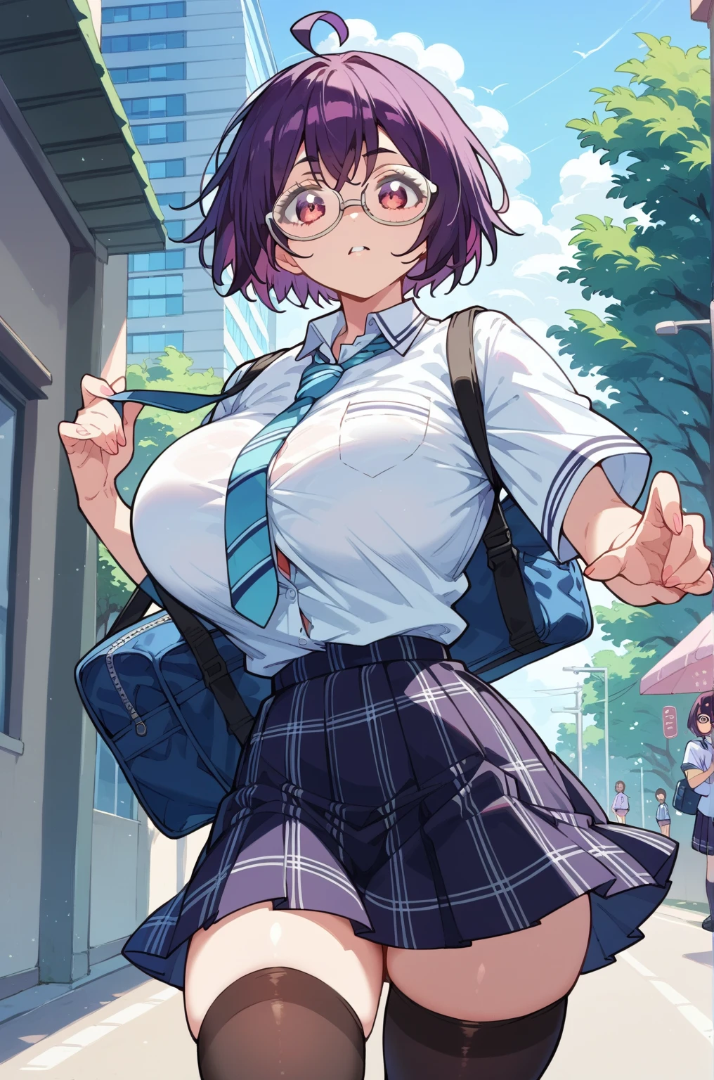 akari himeno,short hair,ahoge,glasses,short hair,school uniform,shirt,thighhighs,necktie,skirt、Big Breasts　Health Room