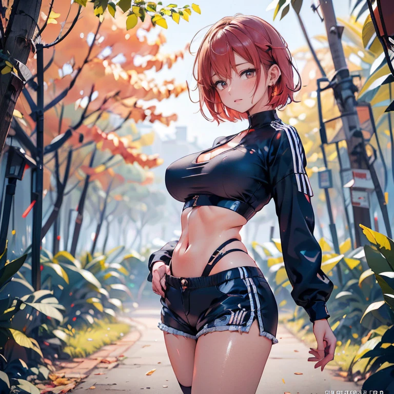 realisticlying、girl with、Outdoor Fashion、Autumn leaves Autumn leaves、Beautiful ginkgo tree、Slightly larger breasts with an emphasis on cleavage、Sexy Posing、Nature views