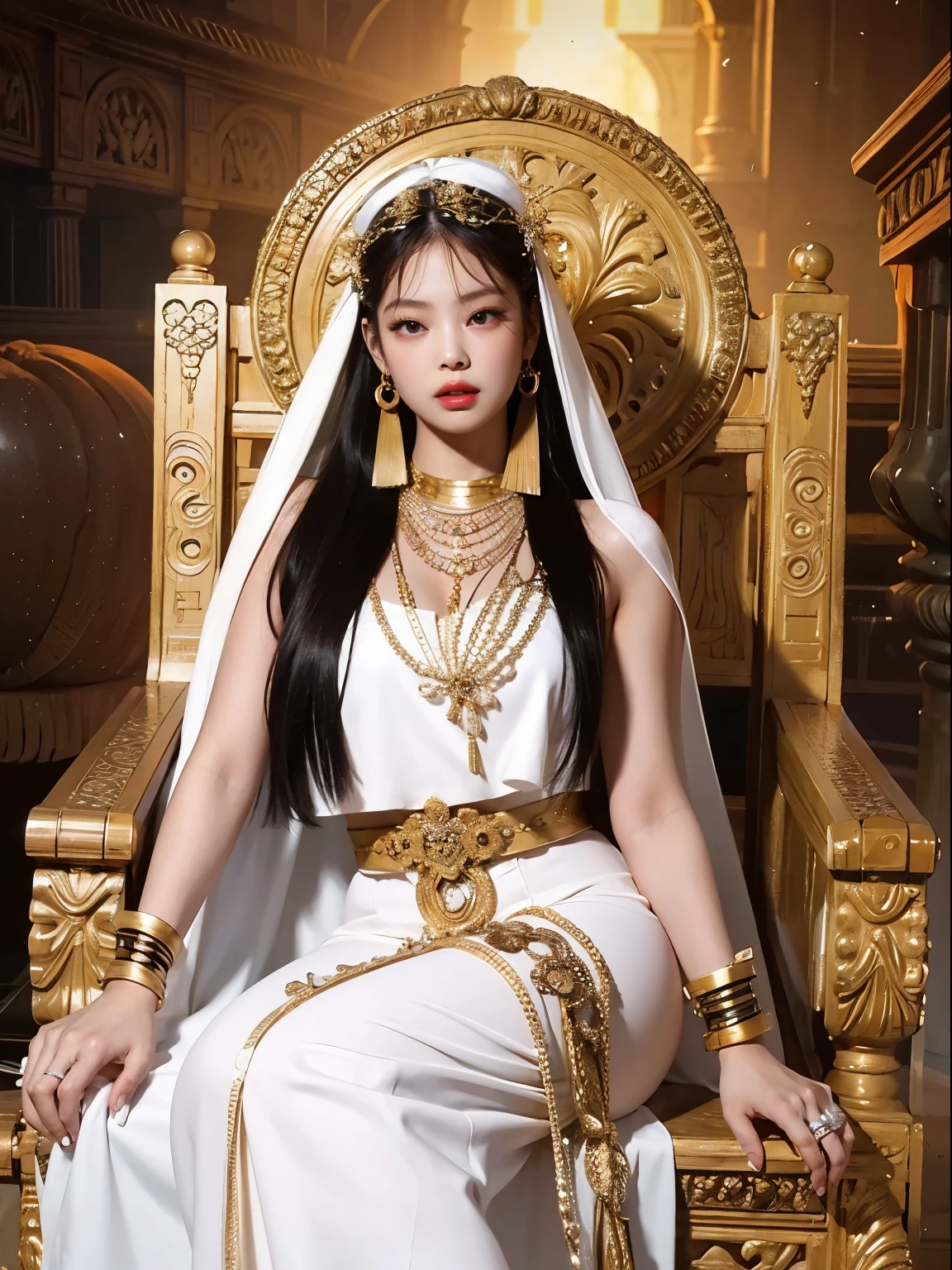 black pink jennie, almond eyes, full lips, large and voluptuous breasts . flirtatious look