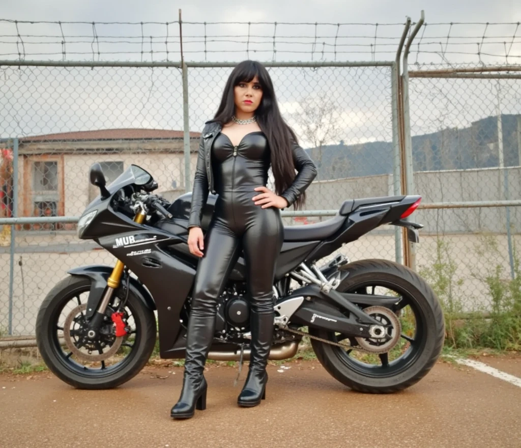  rostro de Jacqueline ,  spectacular body , Sexy woman,  smiley face, minifalda de leather,  showing her huge butt , Racing motorcycle, Frau im leatheroutfit, leatherbekleidung und Stiefel, leatherbekleidung, in schwarzes leather gekleidet, en a complete leather suit, leatherbekleidung, bekleidet mit kurzer leatherjacke, leather, leatherstiefel, in Biker-leather gekleidet, leather stockings, high boots, interested , Amado ,  imposing and dominant , bekleidet mit leatherjacke, Tragen von leather,