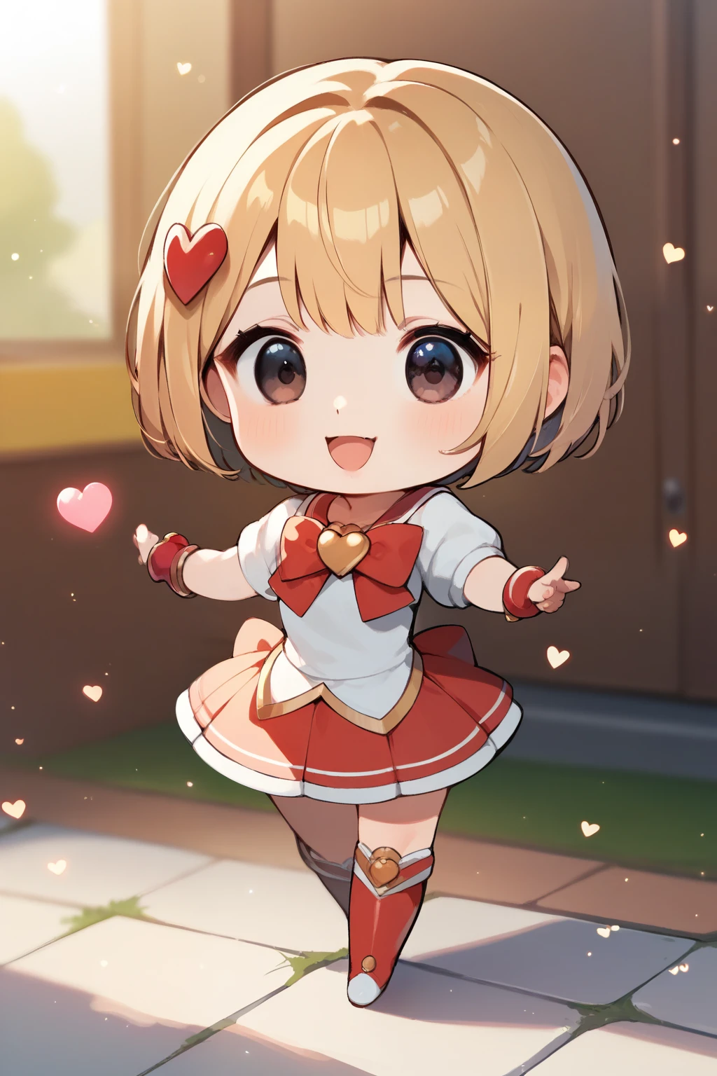  score_9,   score_8_up,   score_7_up,   score_6,   score_5_up,   score_4_upanime break，The skirt is rolled up in the ，cute, Chibi，Tiny,  rounded to ，  Magical Girl  ，Magic Rim ， Magic Rim ，  bob cut  ,   Red Ribbon，  giant heart particles，Dark Eyes，