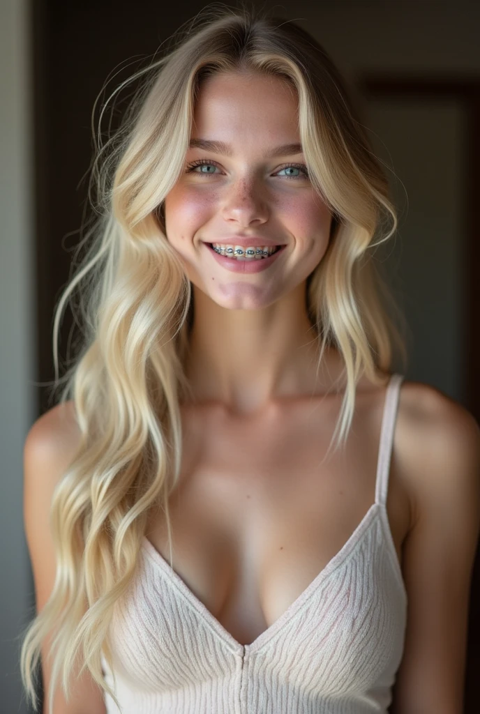 Ultra HD、Ultra-high resolution、8k、russian girl)、Attention in the armpits、((Viewer:1.8))、(Extremely realistic skin texture:1.4)、(Realistic:1.3)、long hair、(smile:0.4)、(blonde:1.3)、31-year-old woman、Ponytail hairstyle、(Lift one arm and show your armpit:1.3)、(Face close-up:1.34)、(Sweat:1.4)、Nipples are visible、Showing nipples、Sticking out tongue