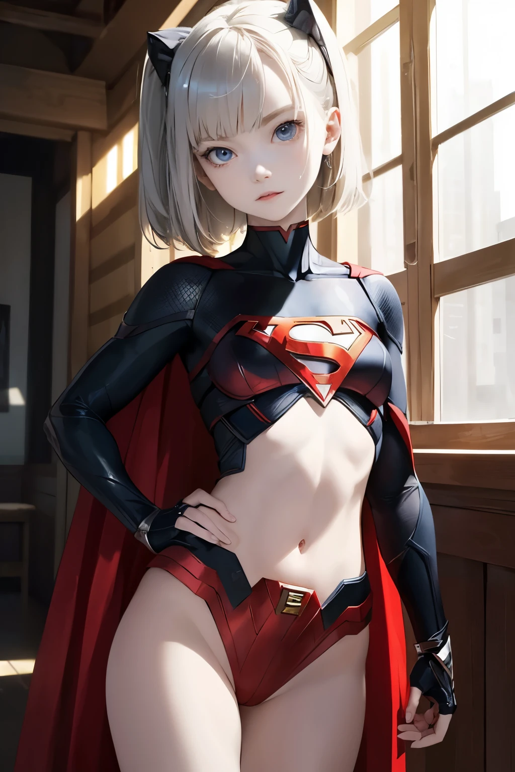 Absolutely beautiful，Buzz cut，，Handsome，juvenile，red pupils，White cape，bikini，coat，underwear，