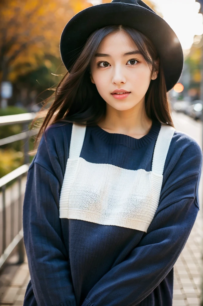 (masterpiece, best quality, perfect anatomy, highres, 8k, realistic, photorealistic, natural skin texture, no makeup:1.2), 1girl, solo, Japanese, age20, female university student, very cute, parted lips, (large breasts), (perfect figure). winter clothes, winter, Tokyo down town, natural lighting, cowboy shot, nekogao