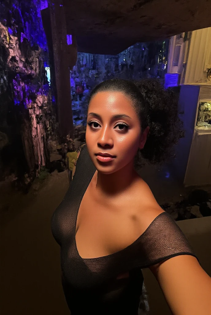 (best quality, 4k, highres, realistic:1.2), ultra-detailed, HDR, vibrant colors, stunning neon lights, rooftop sunset, Dominican curly hair, burgundy hair color, mature woman, older looking, 60-year-old, confident pose, elegant posture, rainbow -full naked, standing tall, corona queens NYC # Prompt output A mature, older looking woman with Dominican curly hair, styled in burgundy, stands tall on a rooftop in Corona Queens, NYC. It is sunset, and the sky is ablaze with vibrant colors, creating a stunning backdrop for the scene. The woman is confidently posed, exuding elegance and grace. which adds a playful touch to her sophisticated look. The rooftop is glowing with the warm lights of the city, and the atmosphere is enhanced by the presence of dazzling neon lights that dot the skyline. The image is of the highest quality, with sharp focus and ultra-detailed features, capturing every nuance of the woman's expression and the surrounding environment. The overall effect is realistic and immersive, with HDR rendering bringing out the rich colors and textures.