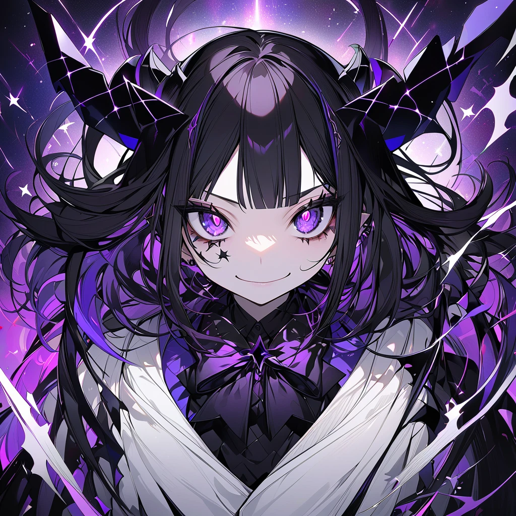 Dark Focus ,(((Horror Art:1.5, terrorism, Spooky:1.5, whole bodyが血まみれになっている,,,,,, Bloody eyes:1.5、Return blood:1.5)))、 (Dark gradient watercolor :1.5, Lens flare:1.5 , glitter :1.5),whole bodyエズビアン、monstergirl、Shine , dream-like , Dark Background、Grid illusion, colorful, girl、(((Ruined Background:1.5,There's a psychic in the background:1.5))),((Highly detailed eyes:1.5)),{{{Ultra 8k resolution}}},((Tabletop, highest quality, beautifully、aesthetic: 1.2)),{{Superb masterpiece: 1.7}}, {{Cinema Lighting}},(hair Transparency:1.5),(Dark shades:1.5,Dark Tone,Big aurora background in darkness:1.5、darkness:1.5,Cold Reflection:1.5,The edges of the object are reflected in purple:1.5) 、(Golden Ratio: 1.2), (whole body: 1.2), (Super Detail: 1.3), (girl with: 1.3), (Fractal Art: 1.3), {{{glitter Pupil:1.25}}}) , ((Half purple、Half black cat hair:1.5,Shiny hair: 1.2)), (Heterochromia), (whole bodyエズビアン), (Hyper Detail), ((Subtle details)), (Intricate details), ((Cinematic Light, highest qualityのバックライト)), High Contrast, {{{Best lighting, Very delicate and beautiful}}}, (( Cinematic Light)), (Ray-traced Reflections, Shine), (((Shine Aura)), {{{Shineing hair:1.25}}}, ((Super Detail)), (8k)), ((Close-up)), ((Brown Skin)), ((Captivating smile)) ,((High angle whole body shot)), (whole body:1.2)