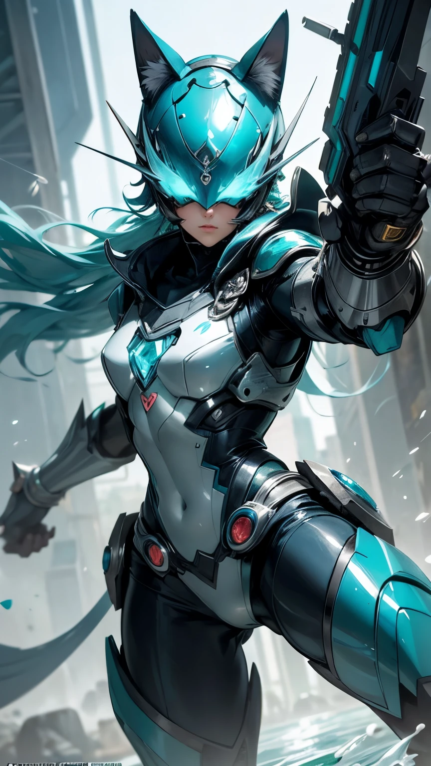 Dragon girl in mecha,adolable,Mechanical nanoskin, modern mecha anime,black reotard