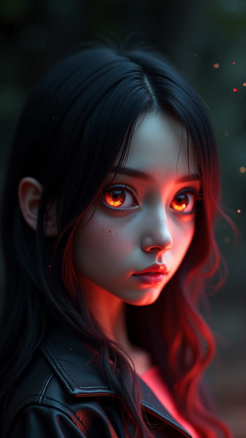 {{ masterpiece}},  best quality ,  Extremely detailed CG Unity 8k background,  cinematic light, Lens reflection,  beautiful detailed eyes ,  black,  Seitenblick,   multicolor hair , color light, particles,  heterochromia, (color:1.5), (color hair:1.5),