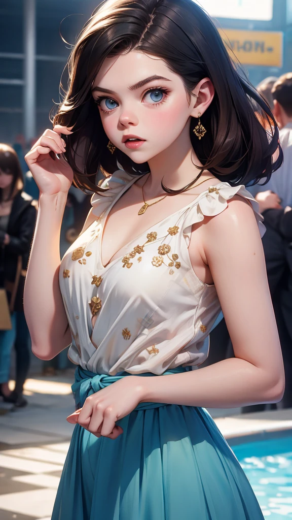 best quality、masterpiece、Upper body、(adult:1.6) Hammu(grin:0.4)、arms behind head、Golden braid hair、shining eyes、victorian sundress、floating light particles、huge tit