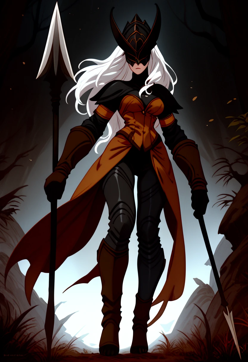 Princess a,huntress,long hair,white hair,black skin,spear,huntress outfit,hunting,badass,action scene,epic,full body,inspired by the style of 90’s animated movies 