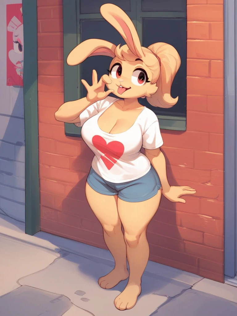 Tall_lanky_horse full_breasts female blonde_hair brown_furry_body freckles brown_eyes short_ponytail short_tail solo Masterpiece best_quality absurdres highly_detailed wide_hips bikini horse_snout cleanly_drawn_eyes anthro_only by_claweddrip, by_greasymojo, by_underscore-b, by_runawaystride