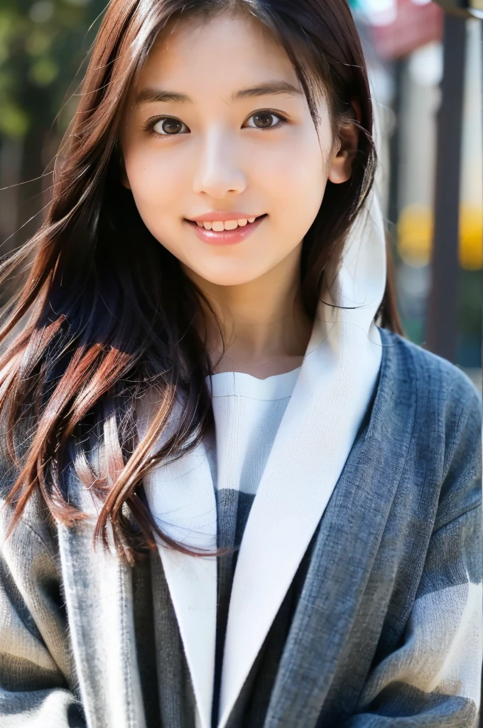 (masterpiece, best quality, perfect anatomy, highres, 8k, realistic, photorealistic, natural skin texture, no makeup:1.2), 1girl, solo, Japanese, age20, female university student, very cute, parted lips, (large breasts:1.2), (perfect figure1.2). winter clothes, winter, Tokyo down town, natural lighting, portrait, nekogao