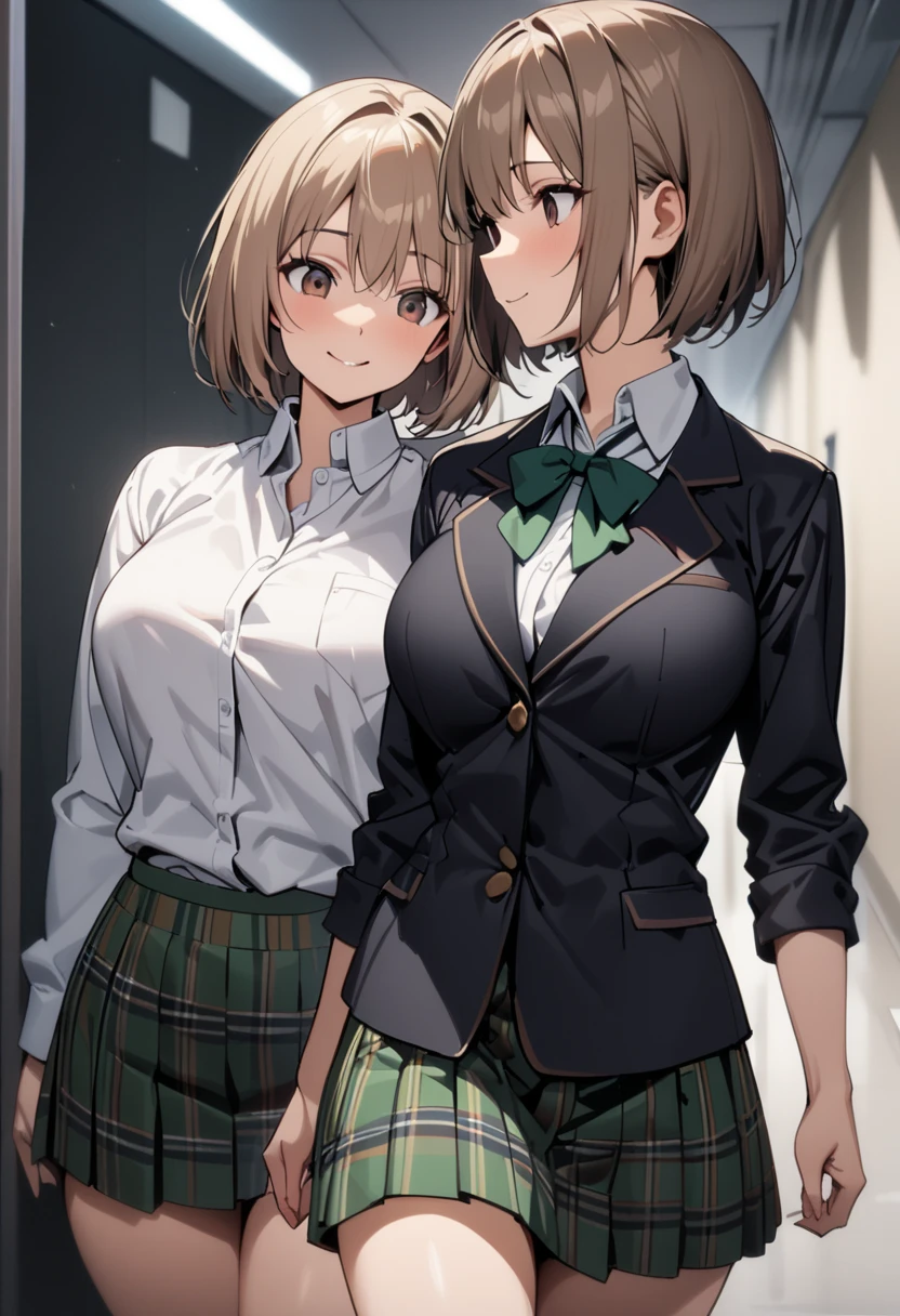 (masterpiece, Highest quality), (((Perfect Anatomy, Anatomically correct))), ((1 Girl)), short hair, Blunt bangs, Light brown hair, happiness, Green Eyes, hair ornaments, School_uniform, short_Dispel, just_feet, blue sky, window, Front view, Insights,The body is slim, Compresses on the chest, ((Beige cardigan,Green pleated skirt、Blue Neck Ribbon、White knee-high socks)),Pastel colored pantiesが見えている、((Pastel colored panties))、((Shiny panties))、((Normal location:1.4))、(((Straddle)))，((feetを開いて座らされた…))、((orgasm:1.6)),((((M-shaped legs:1.1))),((Lift up your shirt:1.5)),((Showing off your bra)),(((Lace bra))),Award-winning bra designs、Random Color Bra、((((M-shaped legs:1.1)))、((orgasm:1.3)),((((M-shaped legs:1.1))),(((Sex with a man))),(Vagina Penis),Erotic atmosphere,Stupid,shortness of breath:1.6,((Pussy juice:1.3))