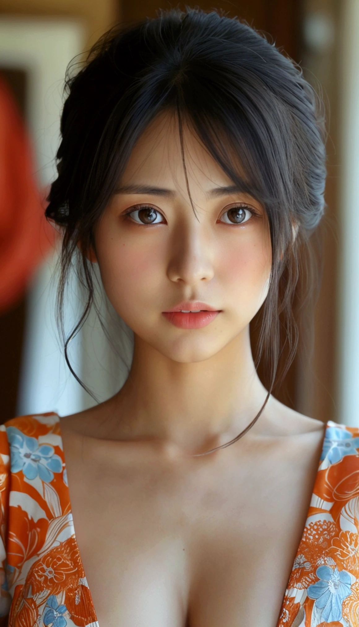 Japanese women、Clothes that do not expose skin、Close-up of face and chest、Medium Hair