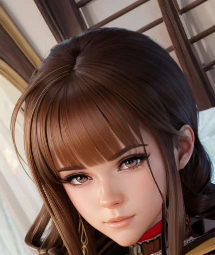   There is a ( beautiful, sensual)   woman with long hair wearing a black suit and tie , secretaria hiper   realistic   , asistente hiper   realistic   , Chica anime joven    realistic     ,     anime style realism     , estilo de arte anime    realistic    , estilo de arte de anime    realistic    , Estilo anime 3D    realistic   ,    portrait of an anime girl   ,     artwork in the style of Guweiz     ,  Detailed     portrait of an anime girl   ,     incredible anime face portrait     . model,  of German origin   (   beautiful,elegant,sexy) And Kazakh Russian (   beautiful,sexy,linda) ,     just looking at the viewer     , (   realistic   :1.4), (:1.0),    pink eyes   (perfect),     Round pupils     (perfecta), round eyes(perfecta),eyelashes(perfecta),eyebrows(perfecta),form (perfecta),form(better light),broad face,  round jaw,  small and round chin , oval face, mejillas regordetas, Big Head,    big eyes ,(   beautiful,sensual),   squinting eyes(perfecta),shirt,     sleeveless gray jacket    , black tie, (     brown hair color     ),[[ Short bangs(perfecta),    three locks of hair    (choke)  Above her bangs, Braid, (     cute crossed bows     :1.2),    cut her hair    , (  diaper clips   ),(    hairpin on the bangs   ), (    sexy look   ), (   while looking at you   ),( Detailed , ultra- Detailed , high  Detailed , ultra    realistic    8K CG,     perfect artwork, lyrical), wooden table, flores, information,   no benefit  ,film, bokeh, professional, 4k,   highly detailed dynamic lighting  , fotor  realistic  , 8K, raw, rico,   intricate details  