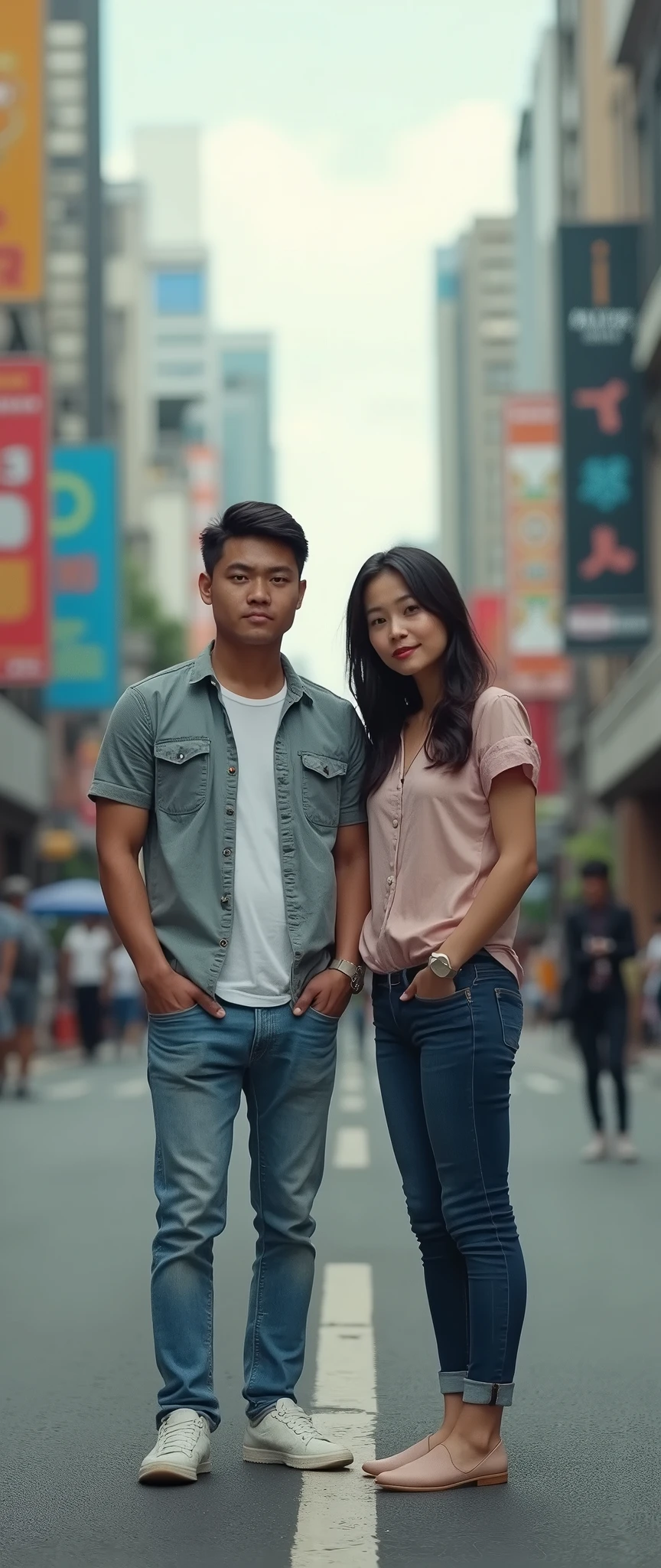 Asian couple, portrait, illustration, woman, man, romance