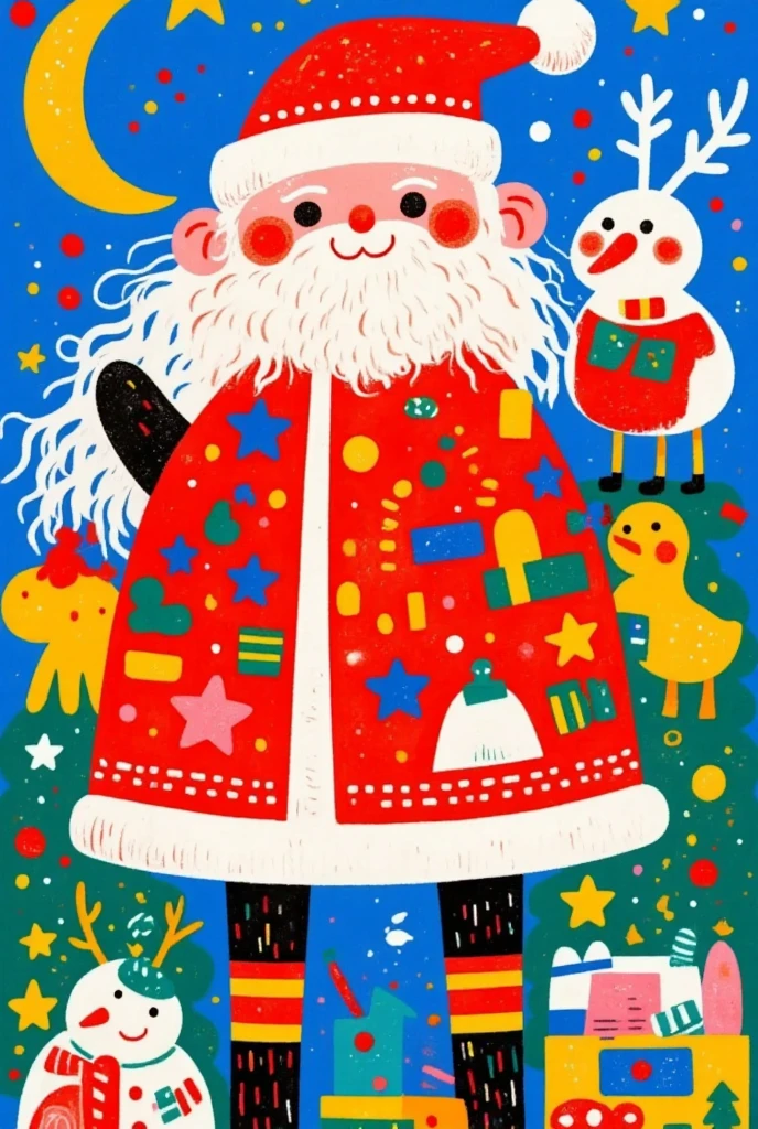  Colorful illustration on the theme of Santa, Perfect for wall art or greeting cards  . Cute and interesting