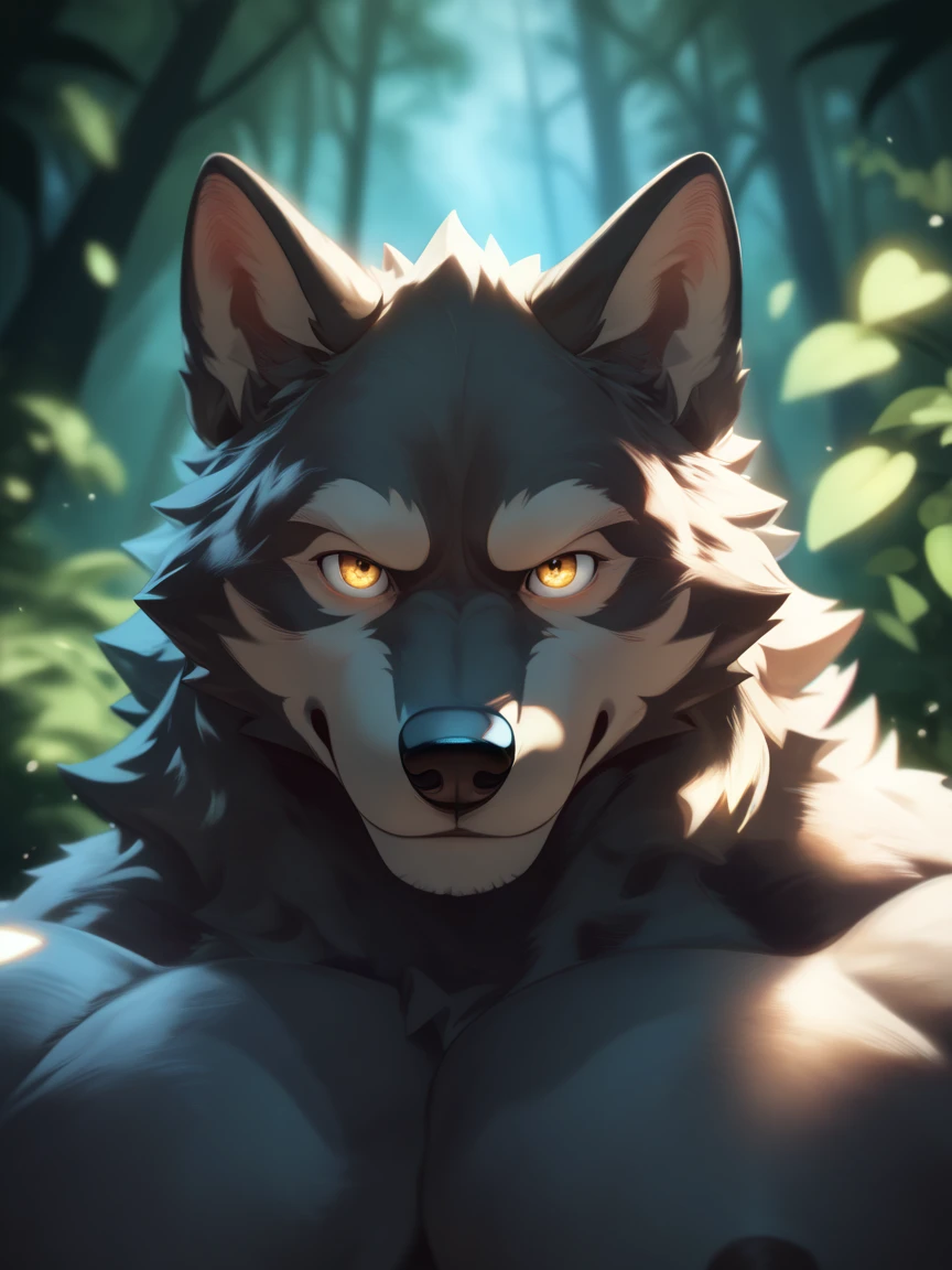 masterpiece, solo, bara, wolf, black fur, muscular, male focus, muscular, mature, furry, large pectorals, soft lighting,(by Bogexboog) by Bogexboog, Perfect_background,detailed,details(detailed background),(detailed background),(colorfull_pic), detailed_face, detailed_eyes, perfect_eyes, detailed_eyes, perfect_eyes, detailed_eyes, perfect_eyes, detailed_eyes, perfect_eyes,(detailed background),(colorfull_pic), Perfect lights, perfect_lights, smooth_light,detailed_eyes, big eyes,perfect_eyes,4k, HD, (4k), male, brown_wolf, wolf, brown_wolf, male solo, muscular, on_a_forest