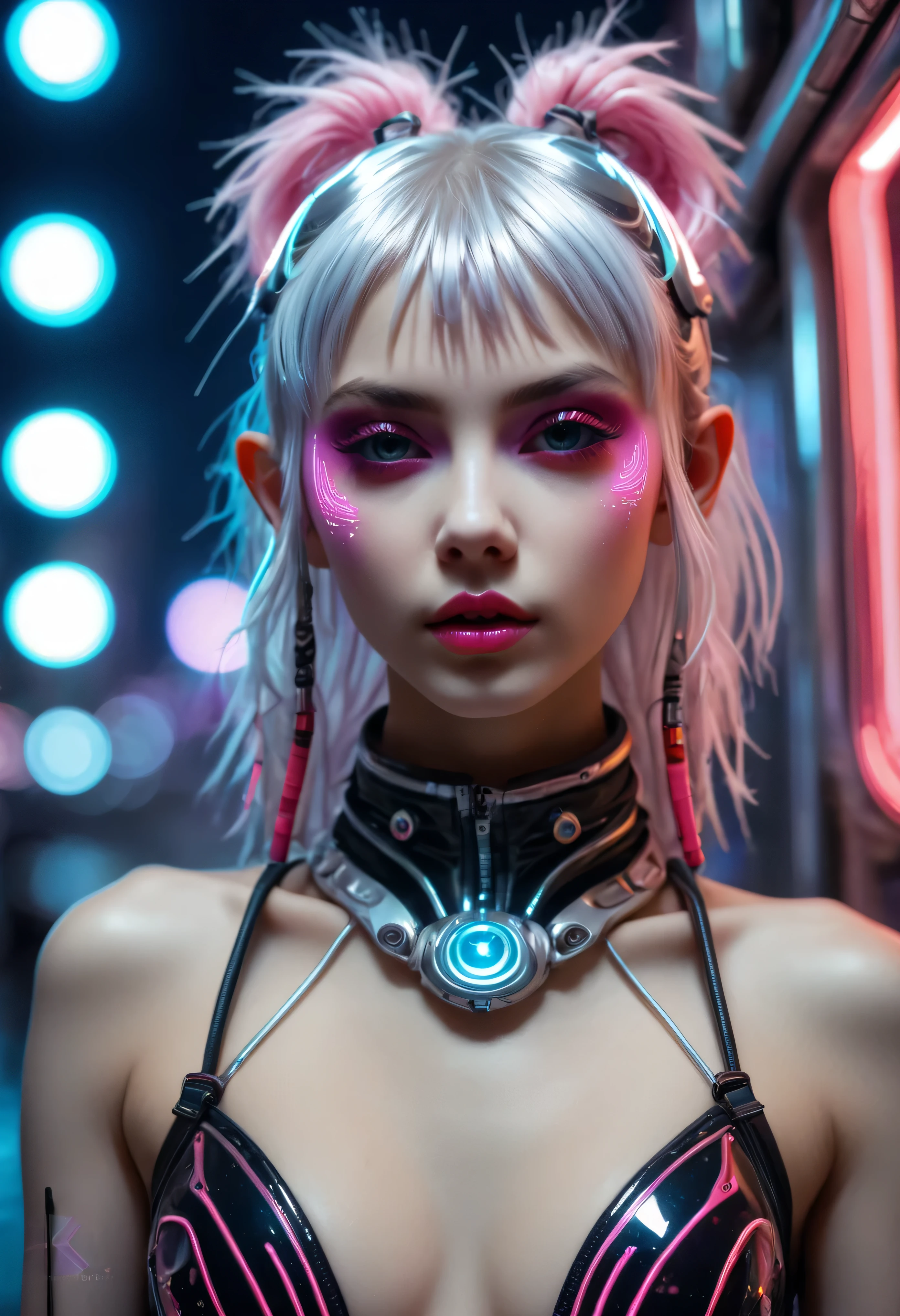 Lucy \(cyberpunk\), 1girl, naked teen girl, nudist petite girl, young beautiful nude punk girl, hair scrunchie, hime cut, silver hair, colored tips, full moon, grey eyes,, long sleeves, looking at viewer, long floating hair, multicolored hair, parted bangs, parted lips, pink hair, portrait, red eyeliner, red lips, solo, underboobs, cyberpunk \(series\), rainy night in a cyberpunk city with glowing neon lights, jacket, perfect eyes, smokey eyes, smirking, blushing, freakless, full nude body, perfect nude women body, nude bottomless, shaved pussy, young pussy, soft pubic, detailed vagina, ,　high quality, nude, small bresat, flat breast, flat chested, soft pubic hair, naked flat , detailed very small , ultra detailed nude body, ((young girls pussy)), ((vagina perfect))