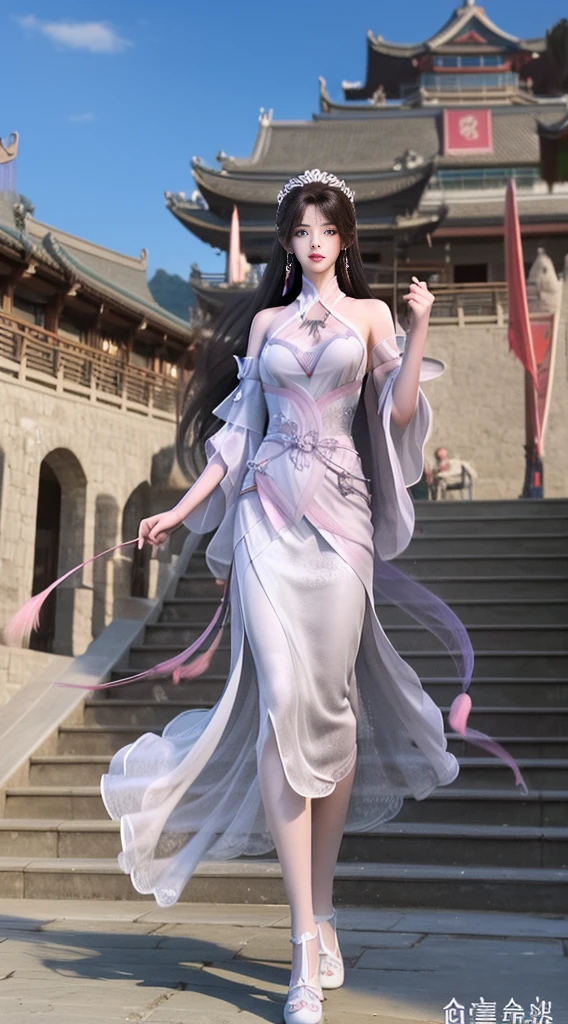 a close up of a woman with long hair wearing a dress, gorgeous chinese model, gorgeous young korean woman, beautiful south korean woman, cai xukun, beautiful young korean woman, full body xianxia, ruan jia beautiful!, yanjun chengt, beautiful girl model, by Yang J, inspired by Huang Ji, realistic. cheng yi, xianxia