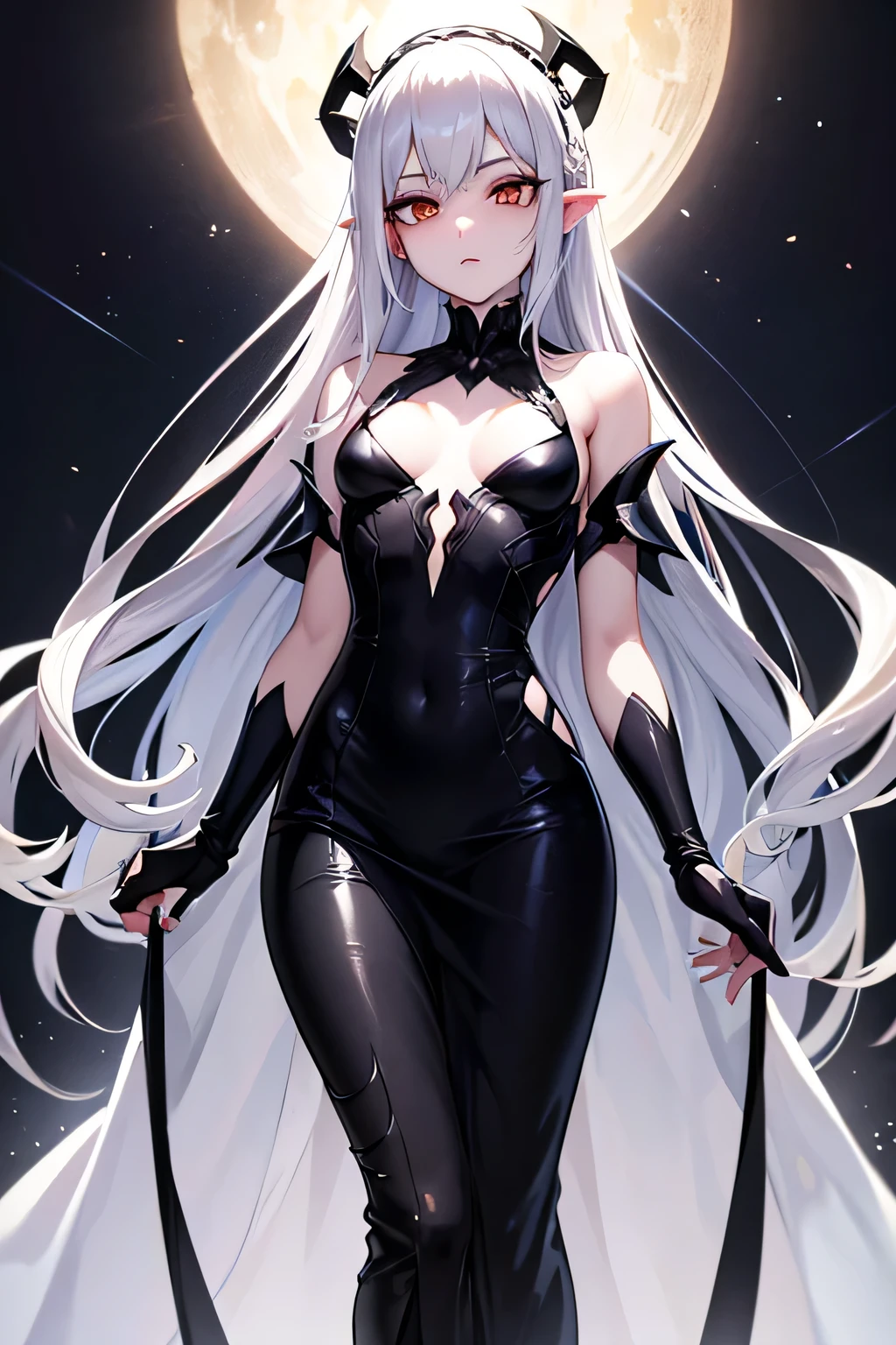 gorgeous vampire girl, very pale skin, very sparkling glowing eyes, evil look, black long hair, perfect small breasts, slim waist, voluptuous hips, fantasy, film grain, UHD, masterpiece, anatomically correct, super detail, best quality