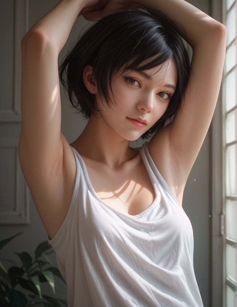 Mai, Portrait, masterpiece, 8k, ultra high quality, ultra realistic, ultra high definition, anime art, cute, seductive, armpits visible