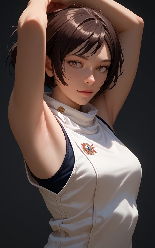 Mai, Portrait, masterpiece, 8k, ultra high quality, ultra realistic, ultra high definition, anime art, cute, seductive, armpits visible