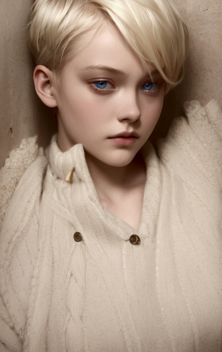  blond boy with blue eyes and a brown sweater, Dakota Fanning, Robin Eley ,  beautiful model , Sofia Emelenko, Erwin Olaf, Soft portrait,  portrait of a Nordic girl , by Etienne Delessert, Soft portrait shot 8 k, close-up portrait, Portrait with soft light, portrait of androgynous girl,  fashion model with a frown ,  pretty young lady 