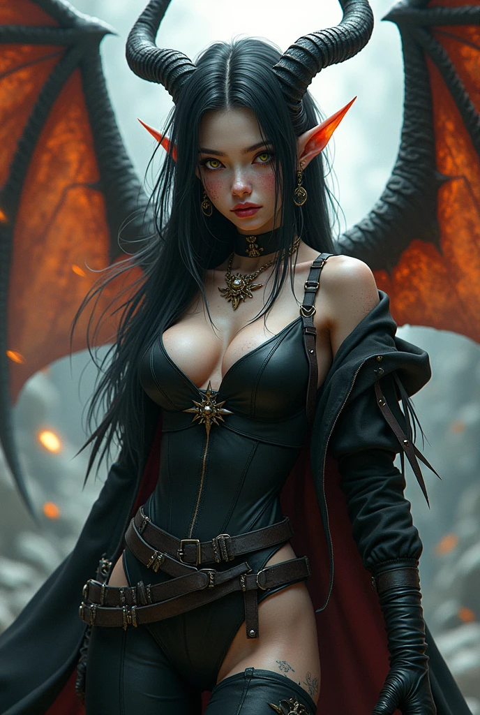 8k,White curly hair with vampire fangs,Close-up of a queen with very large breasts(Ultra-realisticな肌), so beautiful(Like the real thing),Elf Ears,2. 5D CGIファンタジーアートワーク,Portrait of the Queen of the Underworld, Highly detailed art gems, Types of bacteria ; 3D Unreal Engine, demon queen, Big blow Loss Draw, Up to the model | Types of bacteria, Beautiful Succubus Surreal Exact details,Ultra-high resolution,Ultra-realistic,Luxurious red and black combat trousers,Sexy Costumes,Intricately crafted demon crest,A muscular and slim macho man,Muscular, slim-legged macho man,Rich colors, Backlight, Cinema Lighting, Film Grain, 50mm lens, Nikon D850,Ultra-high resolution,Ultra-realistic,compensate,Super sexy,smile,Super intense and has a strong abdominal muscle,Big eyes,Very large breasts,whole body muscular,,The supermarket is the moon,Dark purple eyeshadow,God of,Dark Purple Rouge,Sharp eyes,Golden Eyes,Red devil horns,Top view,close,Very large breastsの谷間を強調する,Gorgeous red and black long coat(Leather goods),Full body muscle pump,