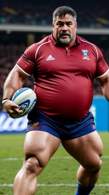 ((Highest quality)), ((masterpiece)), (detailed), ((Completely naked)),((Perfect Face)), 4K, Skinhead, Young Japanese, Muscular, Fat body, Very big man, smile, ((Show your crotch)) A large Japanese man superior半身裸、whole body、Rugby player、Thick legs、Thick arm muscles、Intimidating、whole body、 (superior、((On the rugby field)), So dance