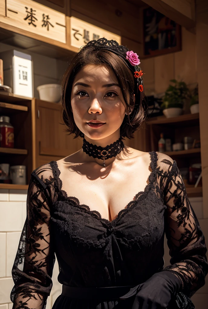 (Masterpiece , Best, extremely detaile, High Resolution , absurd, best ilsobunation, finedetail, full bloom, 脸上's灯光, best illuminate, finedetailed beautiful eyes, 闪亮's头发 , Perfect face, shiny skin), Permanent, 户外's, Depth-of-fie_'s_venue, sunlights, In the daytime, full bodyesbian, Dutch _angled, the street,, sobu_singers, hair adornments , black neck choker, Star necklace