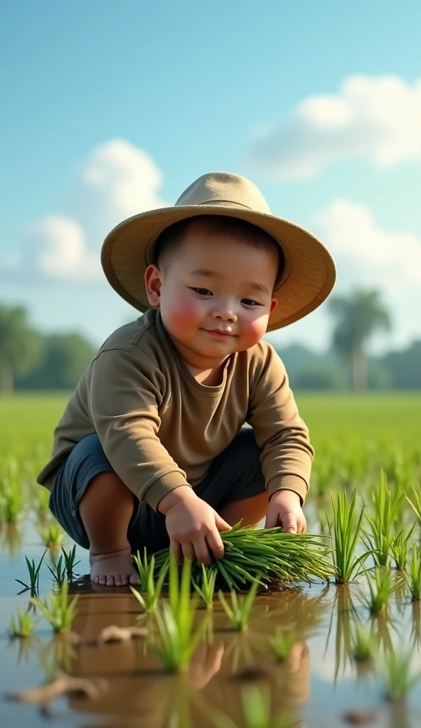 Actual image/ Boy in rural Thailand holding a large snail.