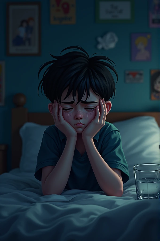 Something related to solitary reading. A cartoon art of a boy wearing a sweatshirt reading the book close to his face and the scene he is in the dark and just a little light young lonely.
Hiding the book in the face