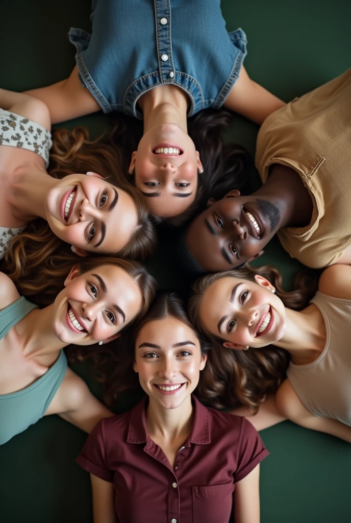 A group of girls huddled together, their faces lit up with joy, their laughter echoing through the air, radiating warmth and connection.