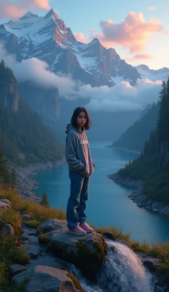 (masterpiece, best quality), deep ebony 1girl, beautiful face, short braids, mountain setting, dressed like mountain climber , beautify, Lofi vibe, cute night vibe, concentrated, sitting, city wear,, hands outside of the picture,