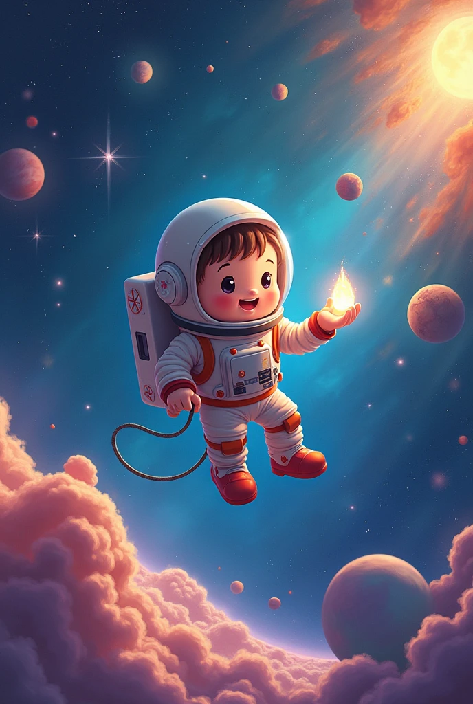 an astronaut child and an animated shooting star