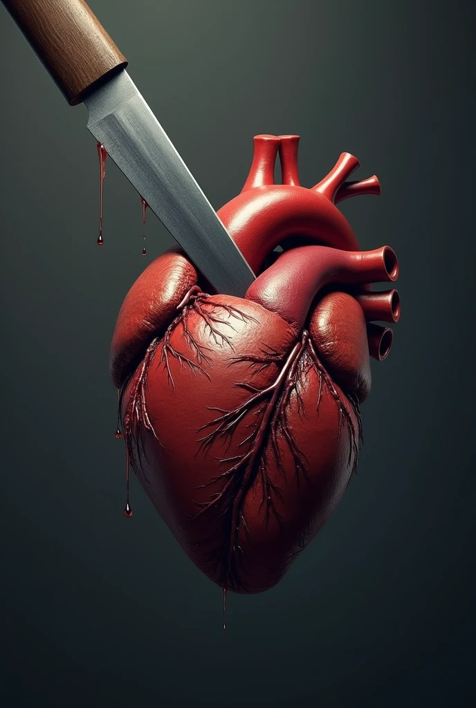 A heart with a band-aid on it, kitchen knives point at it in a circle, detailed 4k horror artwork, artwork in the style of guweiz, clean brutal