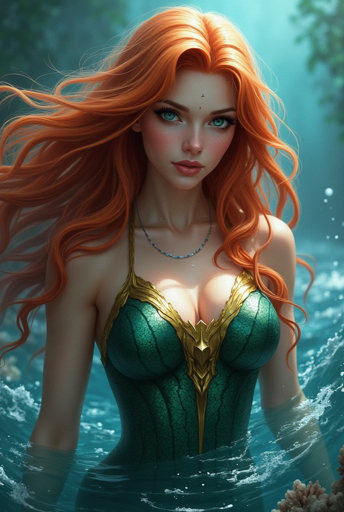 Generate a vivid and enchanting digital illustration of Princess Ariel from 'The Little Mermaid.' Capture her in a dynamic and expressive pose, highlighting her iconic red hair, blue mermaid long tail, and seashell bikini top. Emphasize and infuse the image with a sense of magic and wonder. Ensure that Ariel's facial features reflect her trademark charm and curiosity. beautifull face, pretty face, beautifull eyes, beautifull nose, raytracing, beautifull fingers, beautifull hands, , full body photoshoot,cowboy shot, full shot, pretty makeup, perfect anatomy, good lighting, professional photoshoot, sharp eye, fresh lips, (masterpiece, best quality:1.2),(8k,highres,RAW photo,realistic,photo-realistic:1.3),(detailed skin texture,detailed cloth texture,beautiful detailed face:1.25),professional lighting,photon mapping,beautiful soft light,radiosity,physically-based rendering,model shoot style, model shoot style, (extremely detailed CG unity 8k wallpaper), (full shot body photo of the most beautiful artwork in the world), complex 3d render ultra detailed, looking at viewer, 18 yo, wet hair, real human skin, vibrant details, hyperrealistic, beautiful, octane render, 8k, best quality, masterpiece, an extremely delicate and beautiful, extremely detailed ,CG ,unity ,wallpaper, (realistic, photo-realistic:1.37),Amazing, finely detail, masterpiece,best quality,official art, extremely detailed CG unity 8k wallpaper ,extreme detailed eyes, (perfect face), shiny skin, colorful, highest detailed, vibrant colors, ultra high res, (high contrast), intricate, lens flare,(best quality,4k,8k,highres,masterpiece:1.2), (illustration,scenery,beautiful mermaid, swimming on the ocean, full body, very detailed fantasy-style background, medieval era)