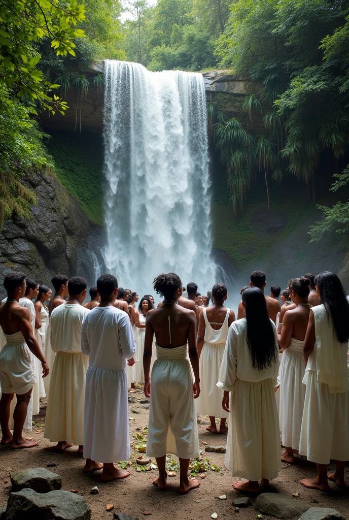 30ears Old Mature woman, (((group of mature woman:1.5))), Wearing  Transparent wet Tight Gamis, Droopiest Gigantic Saggy Mature, curvy body, proporsional mature body, full body, seductive pose, beautiful garden, tample, pool, waterfall, mountain