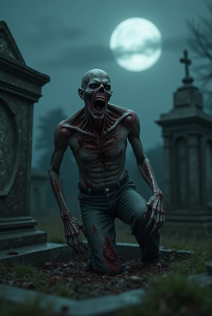 score_9, score_8_up, score_7_up, score_6_up, score_5_up, score_4_up, realistic style, photo, photorealism, high detail, male, a zombie crawling out of the ground in a graveyard, high quality, realistic, 4K, Strong Focus, tag1, tag2