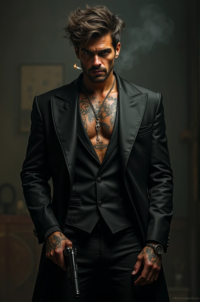 full body standing pose hyperealistic fullbody rich arab man arabian modern style mafia criminal charismatic game character , empty background , holding pistol , (best quality,8k,highres,masterpiece:1.2),ultra-detailed,