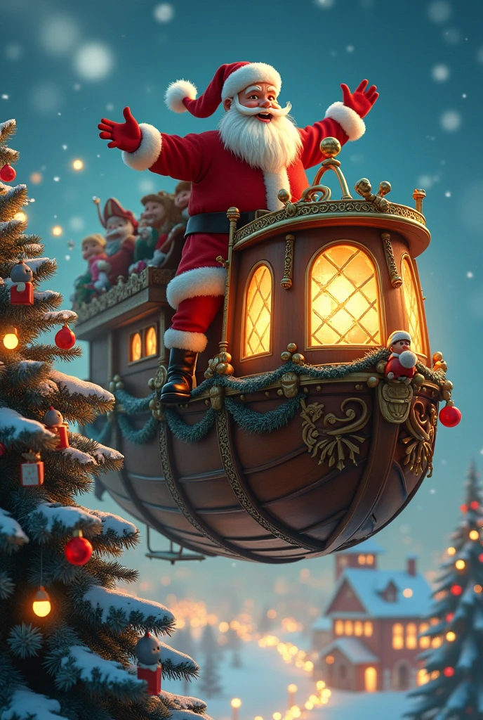 Santa Claus on an airship in New Year style,Christmas tree toy