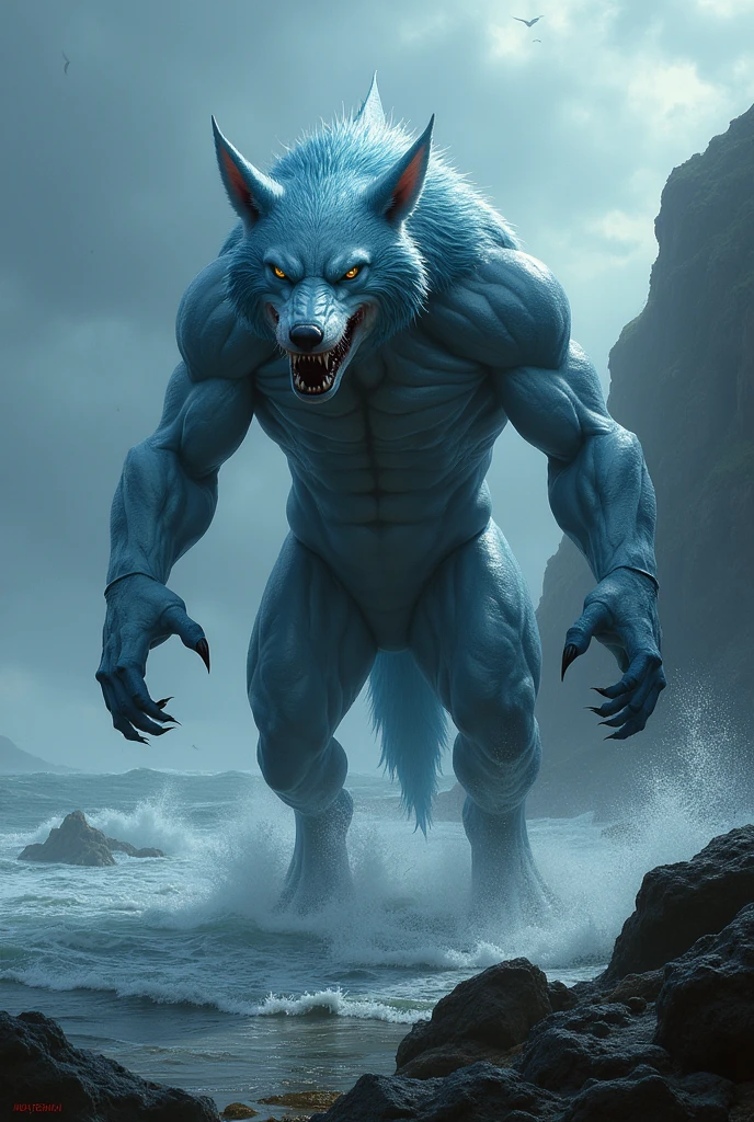 (Realisitc:1.5) Blue and grey woman monster, <lora:EdobMonsterFemale_v1.0:0.7>