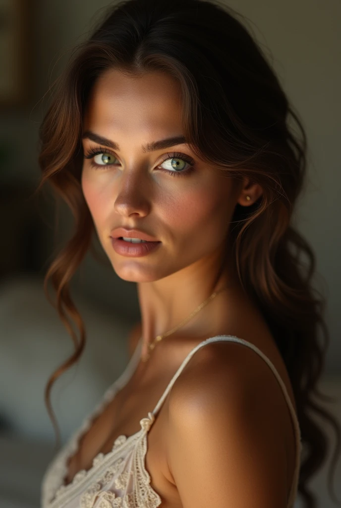 Une fille brune , jeune, yeux verts , francaise qui attire et qui inspire le desir