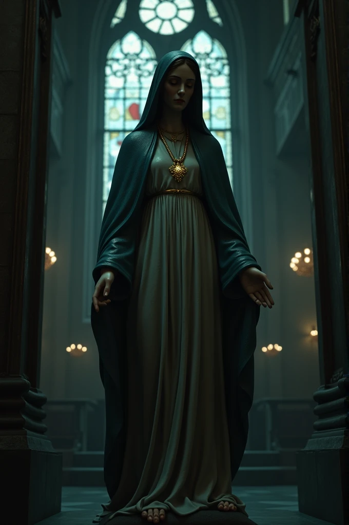 Create a detailed image of Lady Justice, the symbol of justice and power. She stands tall and resolute, blindfolded to represent impartiality, holding a set of scales in one hand and a sword in the other. The scales symbolize the balance of justice, and the sword represents the power to enforce the law. She is depicted in a classical Greco-Roman style, with flowing robes that convey strength and grace. The background is a dramatic blend of dark clouds and light, highlighting her as a beacon of justice. The overall atmosphere is powerful, inspiring, and majestic, reflecting the importance and integrity of justice.