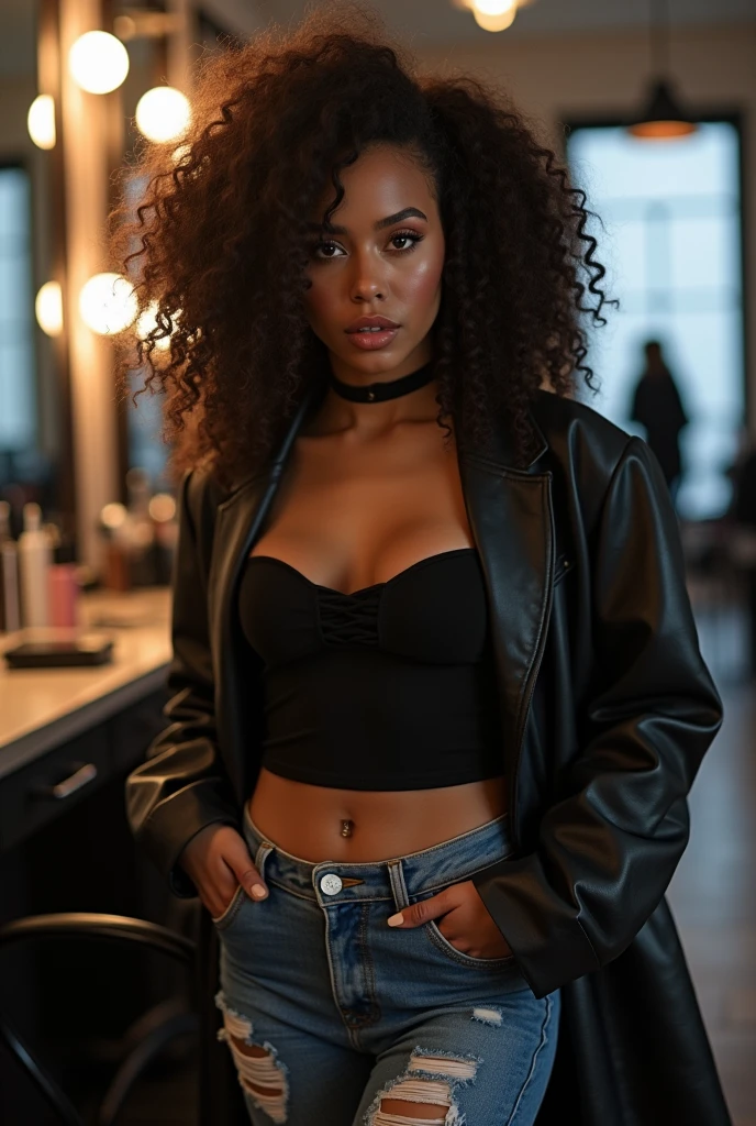 Black woman, sexy, curly hair, bra
