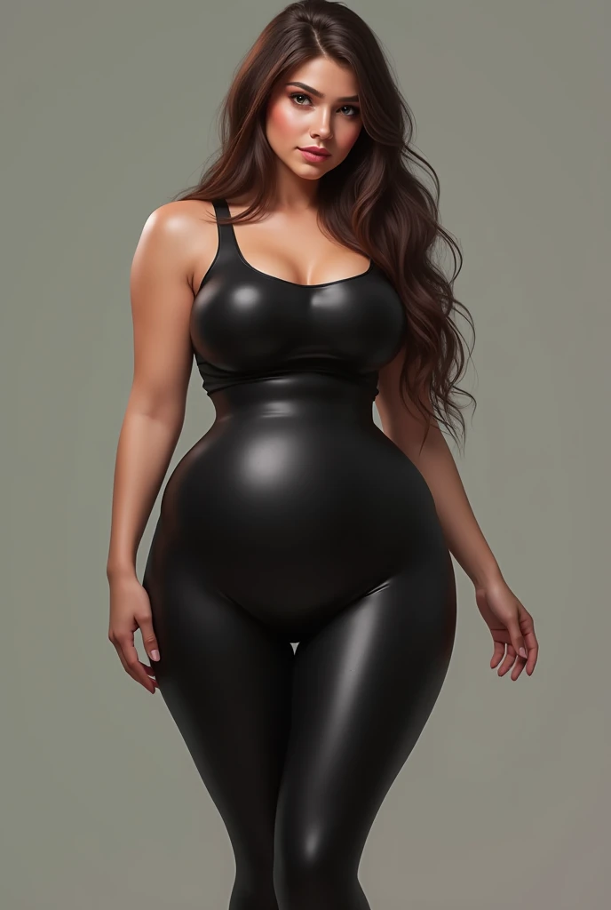 (a beautiful woman,long hair,African american,sexy eyes:1.1,feminine:1.1) squeezes her (round,big:1.1) butt [butt:0.9] (firmly,tightly) in a (shiny,black:1.1) (leather,latex:1.2) suit, emphasizing her (curvy:1.1) figure and (hourglass body shape:1.1). The suit perfectly hugs her (slender,toned) waist, and the fabric (glistens,shimmers:1.1) as it contours to her (voluptuous:1.2) physique. The woman stands with (confidence,poise,charisma), showcasing her (alluring:1.1) presence and (sensual allure:1.1).

Her (beautiful,full:1.1) lips are painted in a (bold red:1.1) color, adding a touch of (seduction,desire:1.1) to her overall look. She wears (elegant,pointy) high heels that accentuate her (long,toned) legs, making them appear (endless,stunning:1.1). The heels are embellished with (sparkling:1.1) crystals, creating a dazzling effect with every step she takes.

In the background, there is a (luxurious,private:1.1) lounge with (dimmed,soft:1.1) lighting. The room is adorned with (sleek:1.1) furniture and (elegant:1.1) decor, creating an atmosphere of (class, sophistication). Soft music plays in the background, adding to the (sensuality, allure) of the scene.

The overall image quality is of (best quality,4k,8k,highres,masterpiece:1.2), with (ultra-detailed:1.1) features and a (realistic,photorealistic,photo-realistic:1.37) appearance. The colors are (vibrant, vivid:1.1) and (rich, saturated) with (high contrast:1.1), enhancing the visual impact. The lighting is (soft,subtle:1.1) yet (dramatic:1.1), casting (gentle shadows:1.1) on the woman's flawless skin and adding depth to the overall composition.
